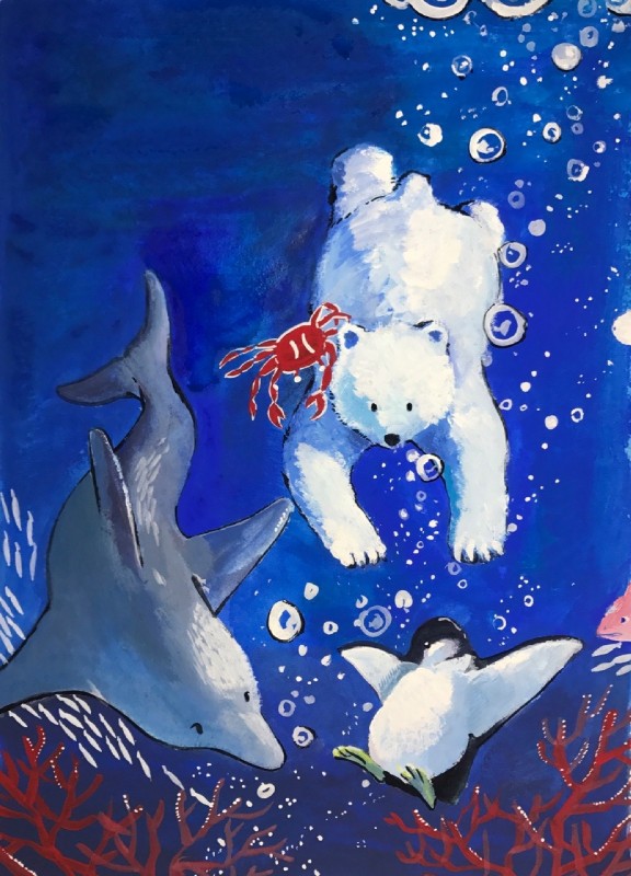 anthro detailed_background fur group underwater water white_body white_fur knimzknov avian bear bird mammal penguin polar_bear ursine 2017 hi_res