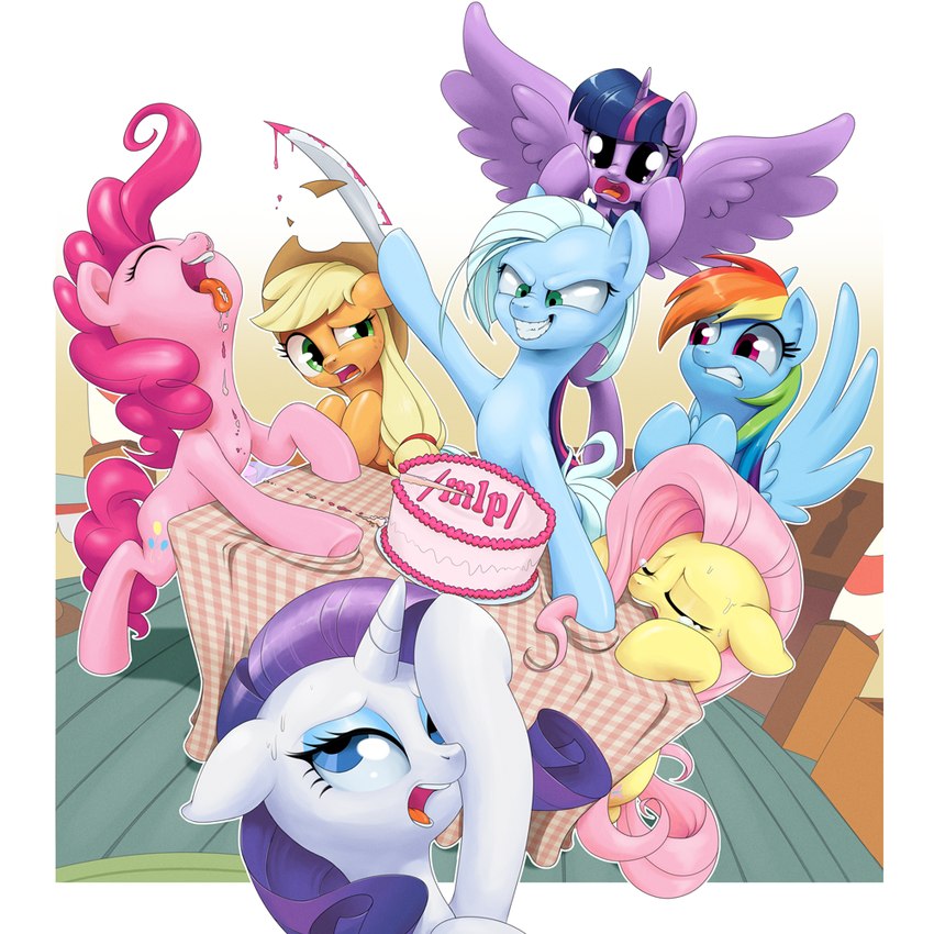 tracy cage, twilight sparkle, rainbow dash, fluttershy, pinkie pie, and etc (friendship is magic and etc) created by stoic5