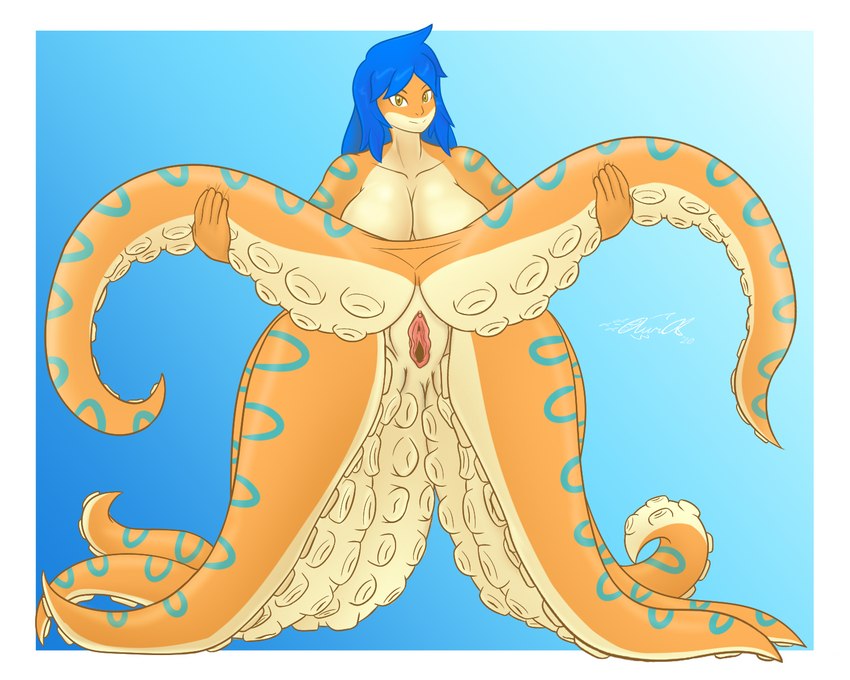 big_breasts blue_hair breasts cephalopussy female genitals hair holding_tentacle nude octopussy orange_body pussy smile solo split_form suckers tentacles yellow_eyes aurathecynders naki_cil_(azmiaryial) alien animal_humanoid cecaelia cephalopod coleoid fish humanoid marine merfolk mollusk mollusk_humanoid octopodiform octopus 2020 5:4 digital_media_(artwork) hi_res