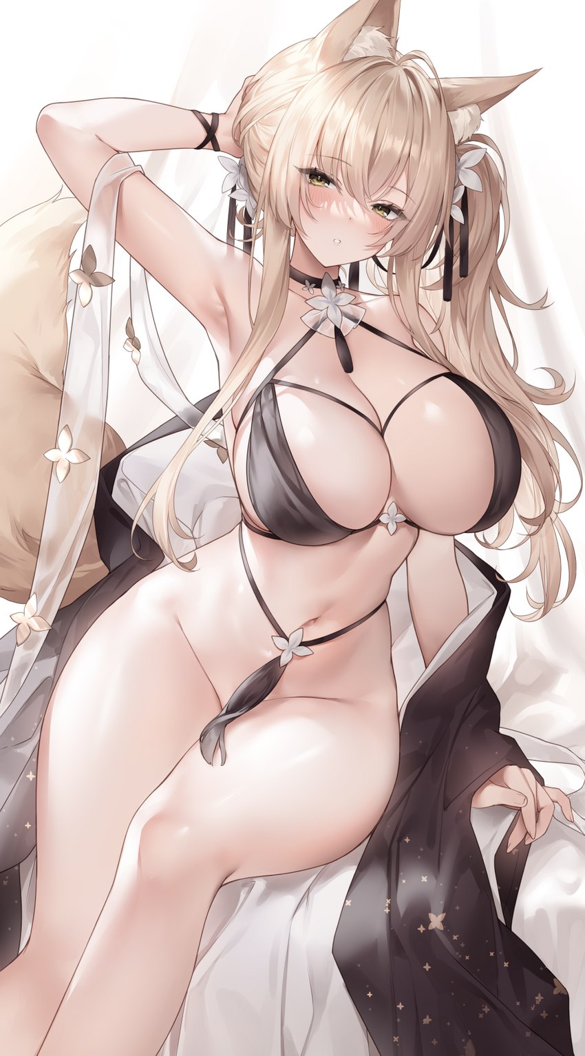 big_breasts blonde_hair breasts cleavage clothed clothing female hair looking_at_viewer skimpy solo sora72iro_kaba9 animal_humanoid canid canid_humanoid canine canine_humanoid fox_humanoid humanoid mammal mammal_humanoid 2022 hi_res