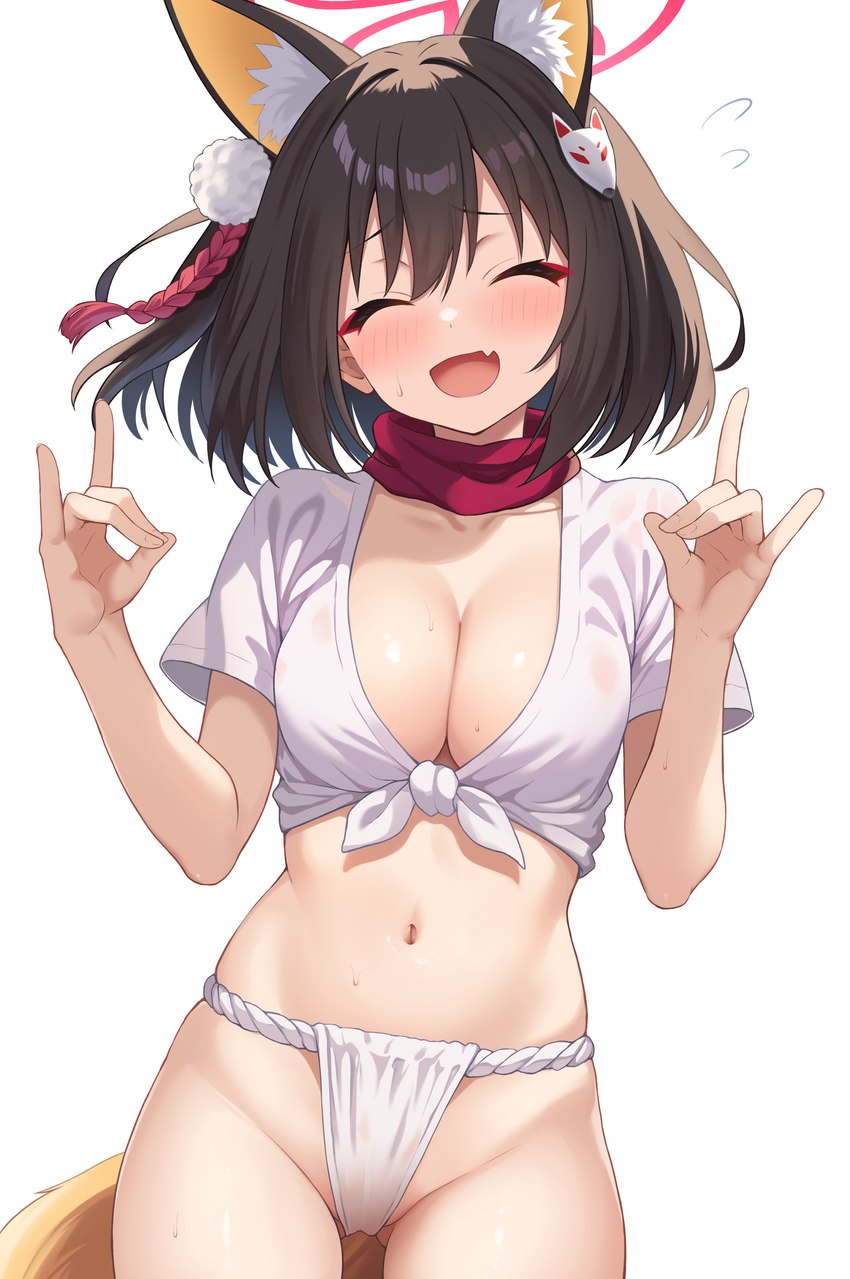 asian_clothing biped blush breasts clothed clothing east_asian_clothing eyelashes female fundoshi hair halo japanese_clothing open_mouth panties smile solo thick_thighs underwear sonaokun2 blue_archive izuna_(blue_archive) animal_humanoid canid canid_humanoid canine canine_humanoid fox_humanoid humanoid mammal mammal_humanoid absurd_res hi_res