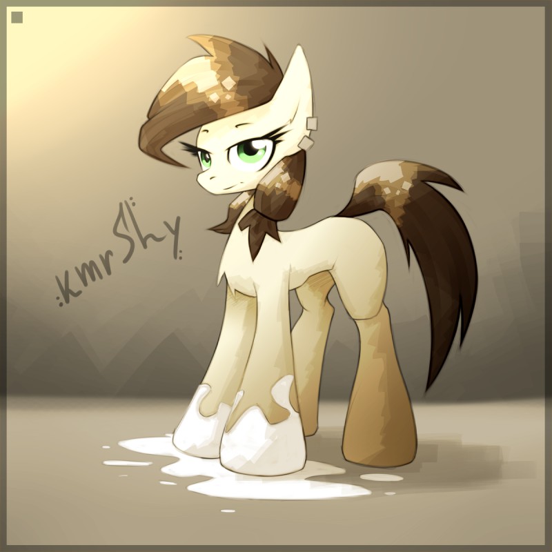 brown_hair ear_piercing eyelashes female feral fur green_eyes hair hooves piercing simple_background smile solo queenbloodysky hasbro my_little_pony fan_character equid mammal 1:1 hi_res