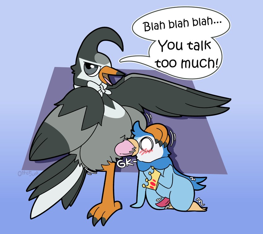 beak beak_fetish beak_play beak_sex beakjob blush crown dialogue duo feet feral forced forced_oral head_grab headgear male male/male oral sex size_difference talons text toes wings otterjunk nintendo pokemon prince_waddle valean generation_4_pokemon piplup pokemon_(species) staravia absurd_res english_text hi_res