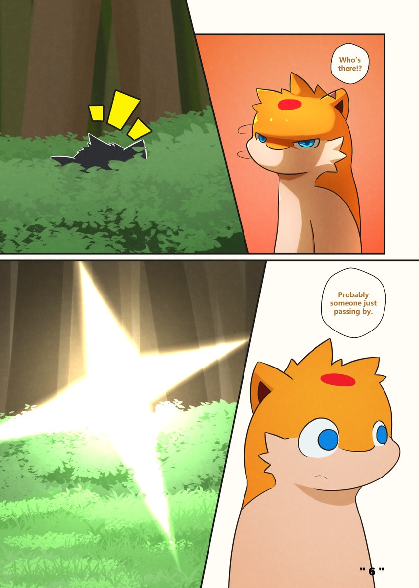 dialogue forest male plant speech_bubble text tree darrow0 nintendo pokemon yuel generation_2_pokemon pokemon_(species) quilava comic english_text hi_res