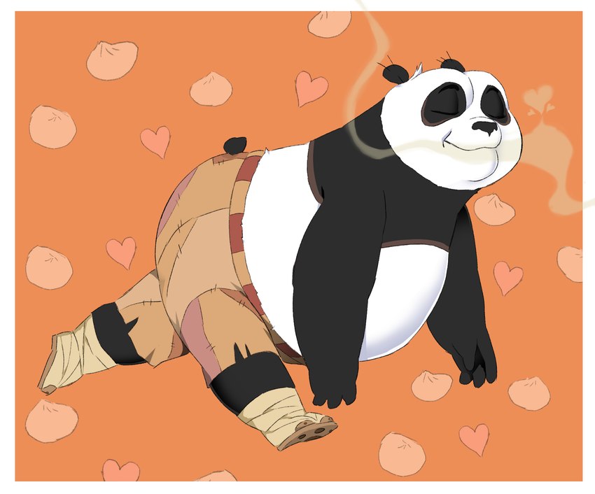 anthro food happy heart_symbol male overweight overweight_male shirtless_male solo trance hypnokoo dreamworks kung_fu_panda master_po_ping bear giant_panda mammal hi_res