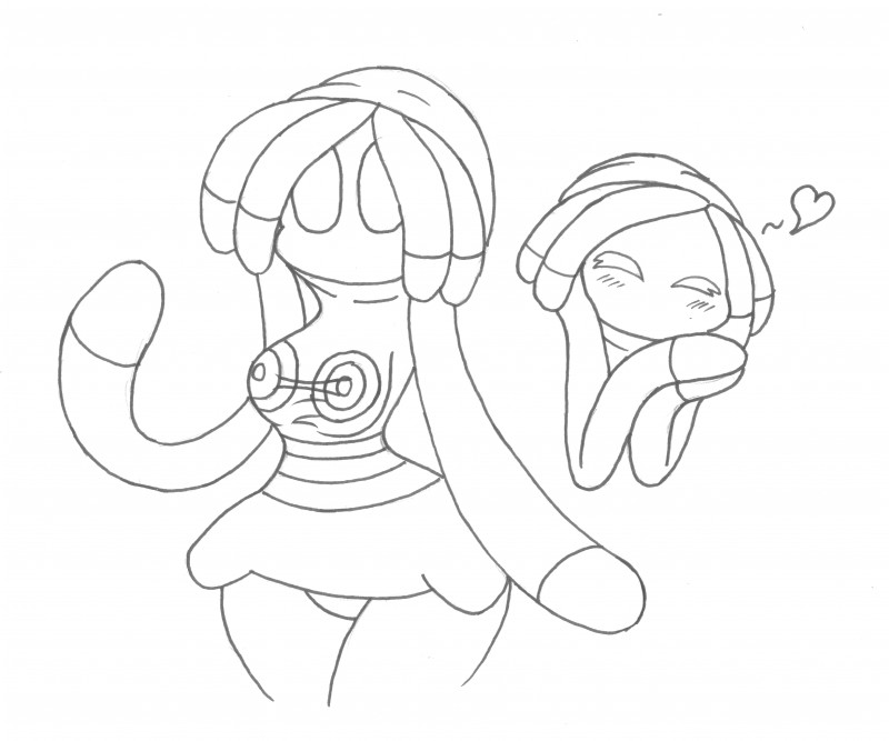 blush bottomless breasts clothed clothing female heart_symbol hood hoodie pokemorph pseudo_hair simple_background solo tentacle_hair tentacles topwear white_background wide_hips bit-small nintendo pokemon echinoderm fossil_pokemon generation_3_pokemon humanoid lileep marine pokemon_(species) absurd_res hi_res line_art monochrome sketch