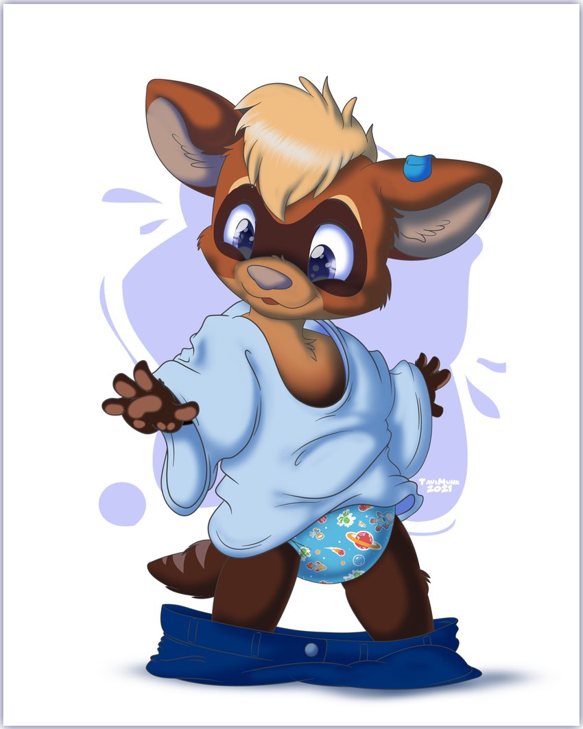 age_regression ageplay anthro astronaut_print baby band-aid bandage blonde_hair bottomwear bottomwear_down brown_body brown_fur clean_diaper clothed clothing creature_print diaper diaper_under_clothing exposed_diaper fur hair infantilism inner_ear_fluff male oversized_clothing pants pants_around_ankles pants_down partially_clothed planet_print print_diaper regression roleplay solo space_(diaper) spacecraft_print star star_print toddler tuft vehicle_print wearing_diaper young tavimunk abuniverse space_(abuniverse) domestic_ferret mammal mustelid musteline true_musteline weasel 4:5 absurd_res hi_res