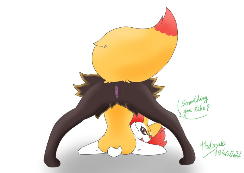 anus ass_up breasts female genitals jack-o'_pose looking_at_viewer open_mouth pose pussy raising_butt simple_background solo katsurokurosaki nintendo pokemon braixen generation_6_pokemon pokemon_(species) absurd_res hi_res