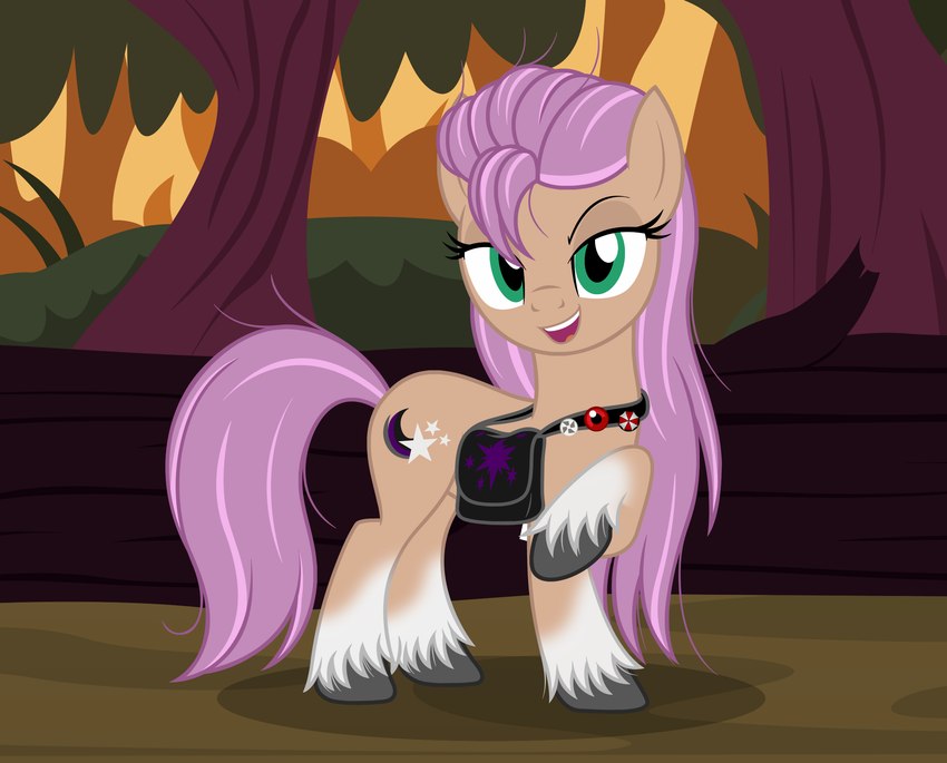 bag clone everfree_forest female forest green_eyes hair hooves long_hair long_tail looking_at_viewer messenger_bag messy_hair pink_hair plant solo tail tree badumsquish hasbro mlp_g5 my_little_pony umbrella_corporation sunny_starscout_(mlp) equid equine horse mammal pony hi_res