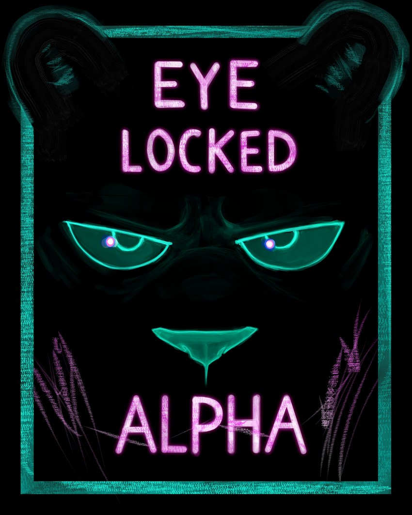 black_background border evil_eyes eye_glint male melanistic pink_text simple_background solo teal_border teal_eyes text sharkinthepark felid mammal pantherine 2024 4:5 absurd_res comic cover cover_art cover_page hi_res