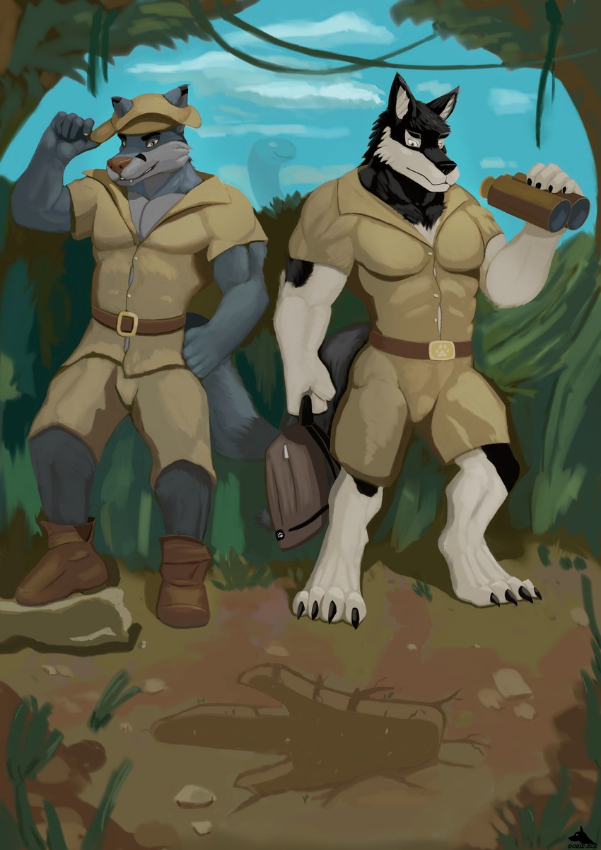 barazoku ceil clothed clothing conbook feet forest jungle male muscular plant scotiacon toes tree dobie-ace canid canine canis fox mammal wolf absurd_res hi_res