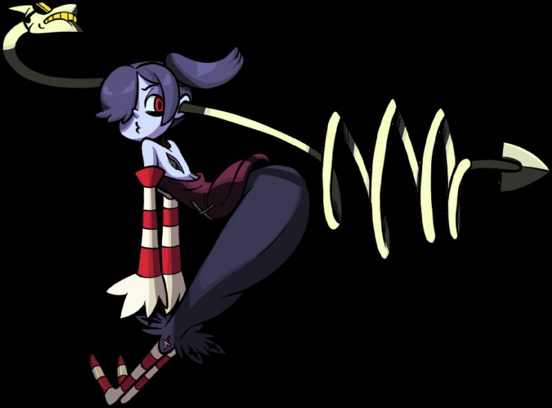 bare_shoulders blue_body blue_hair blue_skin clothing duo female hair hair_over_eye legwear male one_eye_obstructed red_eyes simple_background transparent_background dat_ass_(meme) skullgirls leviathan_(skullgirls) squigly chimera humanoid undead zombie alpha_channel meme