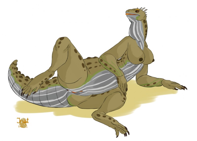 5_fingers 5_toes anthro anus arm_support belly_scales big_breasts biped black_claws blep breasts brown_body brown_nipples brown_scales brown_sclera brown_spots brown_tail claws countershade_face countershade_tail countershade_torso countershading dewlap_(anatomy) feet female fingers genitals green_body green_scales green_tail grey_anus grey_body grey_countershading grey_scales grey_tail gular_flap head_crest leaning_on_elbow looking_aside lying markings multicolored_body multicolored_scales multicolored_tail nipples non-mammal_breasts nude on_side orange_tongue pink_pussy presenting presenting_pussy pussy raised_leg scales semi-anthro shadow simple_background slightly_chubby soles solo spots spotted_body spotted_markings spotted_scales spotted_tail spread_legs spreading tail tail_markings thick_thighs toe_claws toes tongue tongue_out two_tone_body two_tone_scales white_background wide_hips inot reptile scalie tuatara 2016 digital_drawing_(artwork) digital_media_(artwork) full-length_portrait portrait