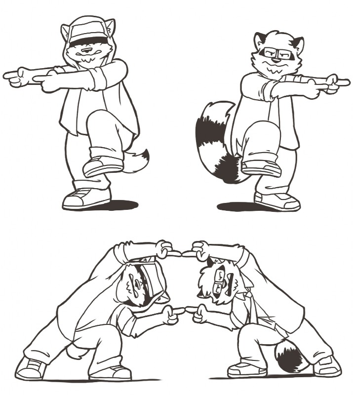 anthro clothed clothing duo eye_contact eyewear fusion fusion_dance glasses looking_at_another male simple_background slightly_chubby heyitscousindave dragon_ball andy_(heyitscousindave) cousin_dave canid canine canis coyote mammal procyonid raccoon hi_res monochrome