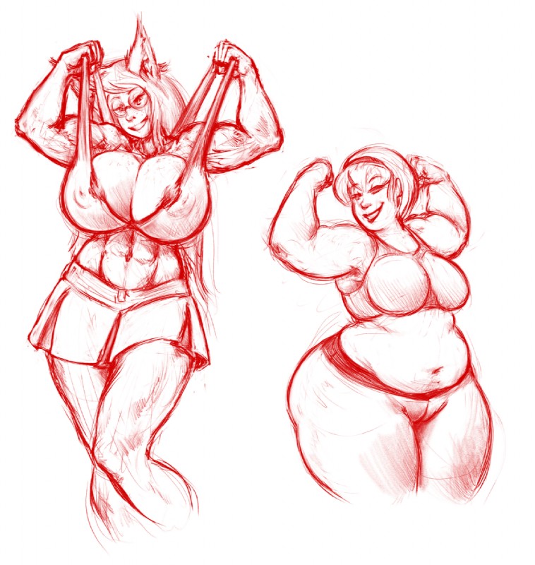 abs big_breasts breasts duo female flexing muscular muscular_female nipple_outline overweight standing wide_hips audiophilekitsune homestuck ms_paint_adventures jade_harley rose_lalonde animal_humanoid canid canid_humanoid canine canine_humanoid dog_humanoid human humanoid mammal mammal_humanoid hi_res red_theme sketch