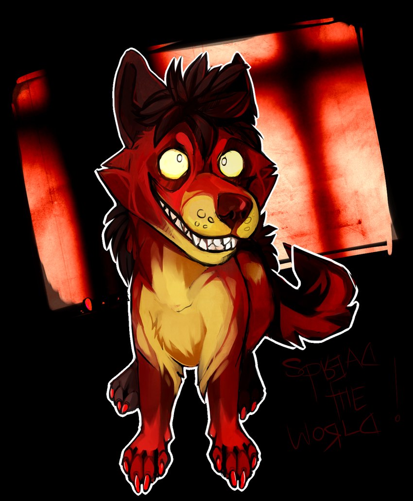 black_hair claws crazy_eyes evil_grin feral fur hair male red_body red_fur sitting smile solo yellow_eyes 0ktavian creepypasta mythology smile.dog canid canid_demon canine demon hellhound mammal mythological_canine mythological_creature alpha_channel hi_res