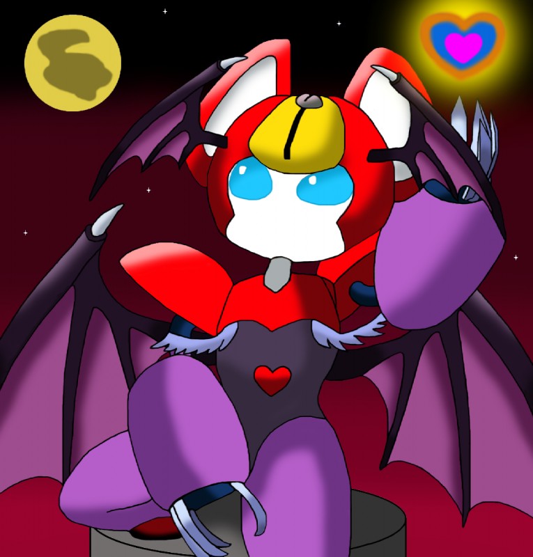 blue_eyes cosplay feline_ears female heart_symbol machine solo cosijoeza capcom darkstalkers medabots morrigan_aensland peppercat_(medabots) peppercat robot