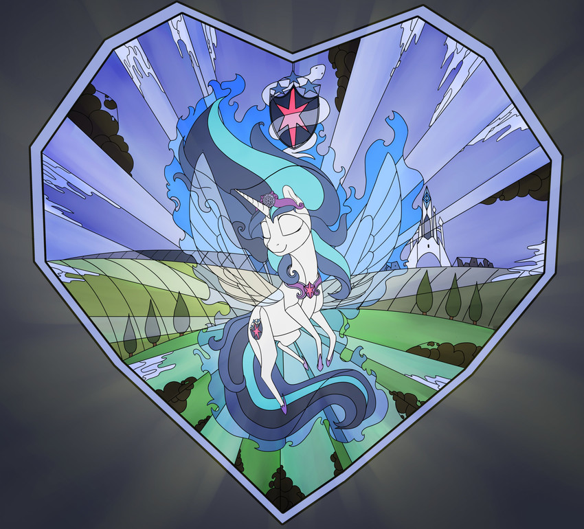 alternate_species blue_hair crossgender crown crystal_empire eyes_closed female hair headgear heart_symbol horn insect_wings long_hair mtf_crossgender solo stained_glass tiara wings silfoe friendship_is_magic hasbro my_little_pony mythology shining_armor_(mlp) equid equine mammal mythological_creature mythological_equine winged_unicorn 2020 absurd_res hi_res