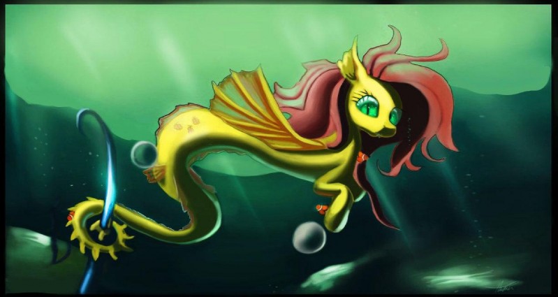 alternate_species female looking_at_viewer solo underwater water auroriia friendship_is_magic hasbro my_little_pony fluttershy_(mlp) sea_serpent