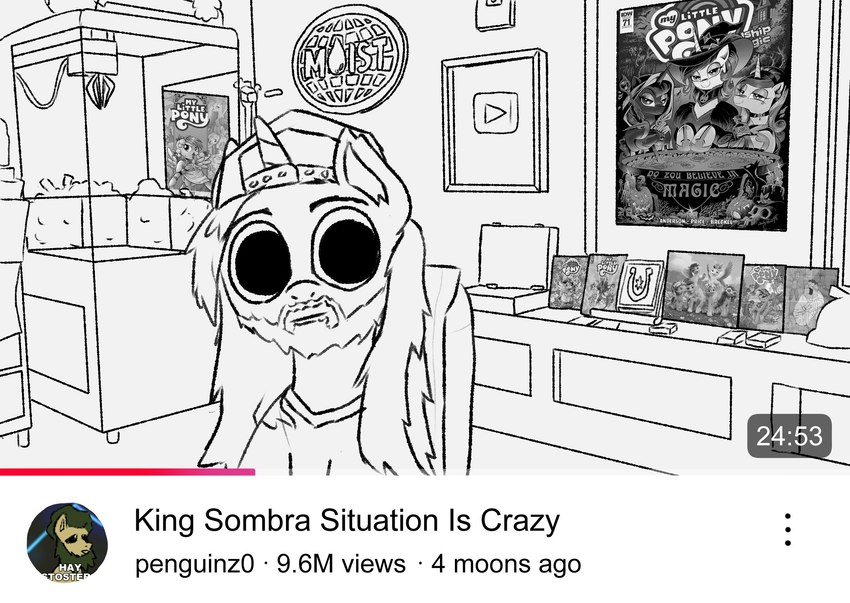 beard chair clothing crane_game facial_hair feral furniture hair hat headgear headwear horn humor long_hair male ponification poster solo text top_hat youtuber simpledoggoarts hasbro my_little_pony mythology youtube cr1tikal equid equine horse mammal mythological_creature mythological_equine pony unicorn black_and_white black_and_white_and_red digital_drawing_(artwork) digital_media_(artwork) english_text hi_res line_art meme monochrome