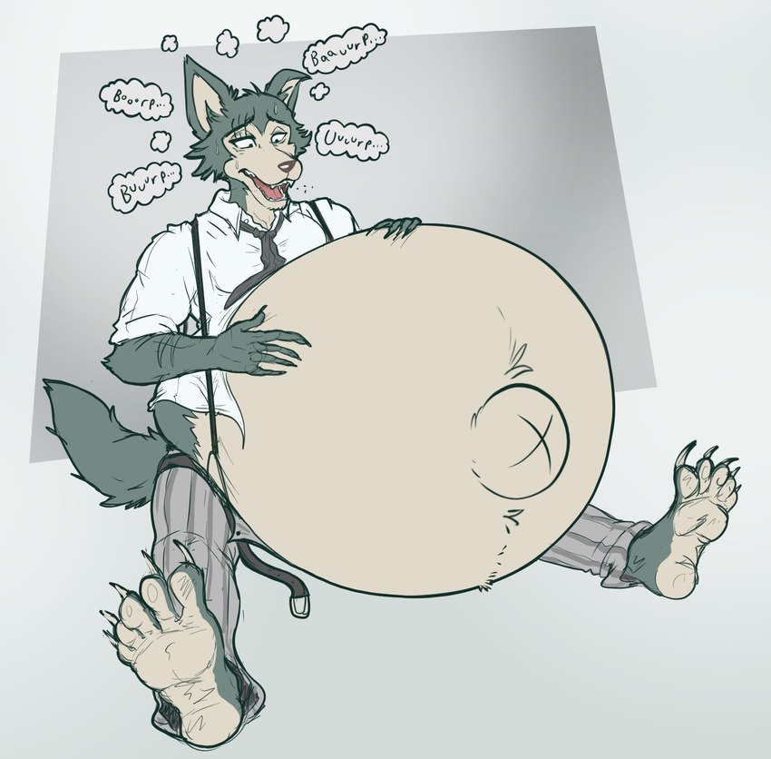 5_fingers 5_toes aircraft airship anthro barefoot belly belt big_belly bloated burping claws clothing feet fingers huge_belly hyper hyper_belly looking_at_belly looking_down male morbidly_obese morbidly_obese_anthro morbidly_obese_male navel necktie obese obese_anthro obese_male outie_navel overweight overweight_anthro overweight_male scar solo toes uniform vehicle x_navel eggo21 beastars legoshi_(beastars) canid canine canis mammal wolf 2022 hi_res