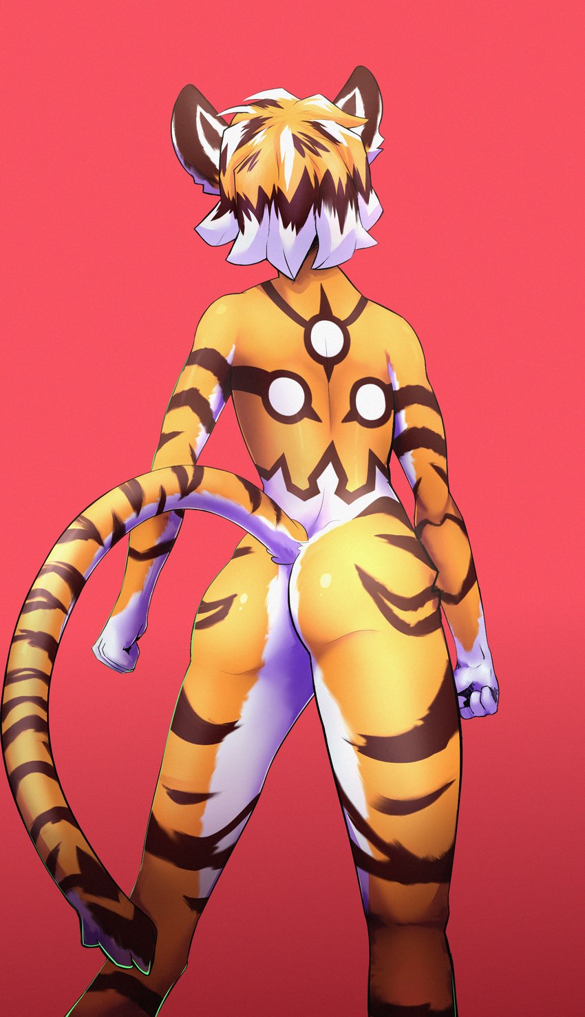 anthro butt female fur hair multicolored_body nude orange_body orange_fur rear_view solo tail observerdoz arknights hypergryph studio_montagne waaifu_(arknights) felid mammal pantherine tiger 2023 digital_media_(artwork) hi_res