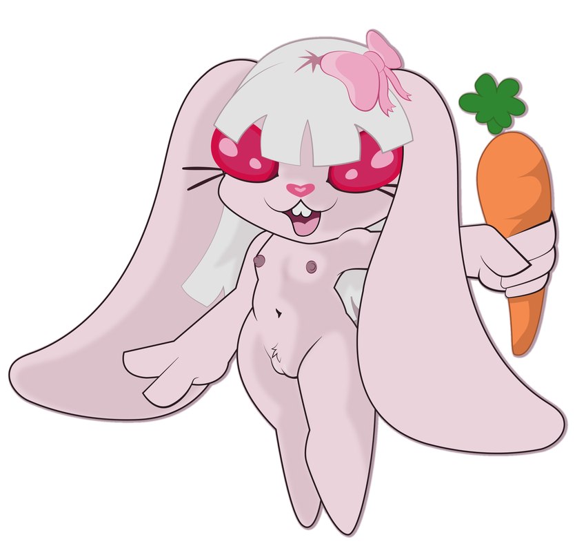 anthro big_ears bow_ribbon breasts carrot female food genitals hair navel nipples nude nude_anthro nude_female open_mouth plant pubes pussy small_breasts solo vegetable white_hair cdecurse lagomorph leporid mammal rabbit absurd_res hi_res