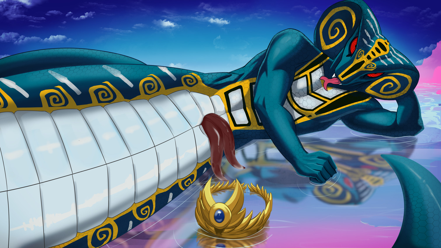 2_penises animal_genitalia animal_penis anthro apode bodily_fluids crown forked_tongue genital_fluids genitals headgear hemipenes legless male markings multi_genitalia multi_penis nude penis reflection scale_markings scales serpentine simple_background snake_hood solo split_form tail teeth tongue tongue_out oricyuwu lego ninjago skales_(ninjago) cobra draconcopode hypnobrai lamia reptile scalie serpentine_(ninjago) snake 16:9 4k absurd_res digital_media_(artwork) hi_res widescreen