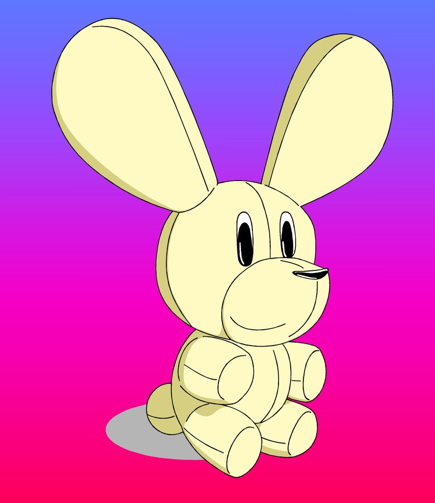 anthro big_ears big_head glistening glistening_eyes glistening_nose gradient_background male plushie scut_tail short_tail simple_background sitting small_nose smile solo tail swift_bristle jay_jay_the_lucky_rabbit jason_burrow lagomorph leporid mammal rabbit absurd_res hi_res