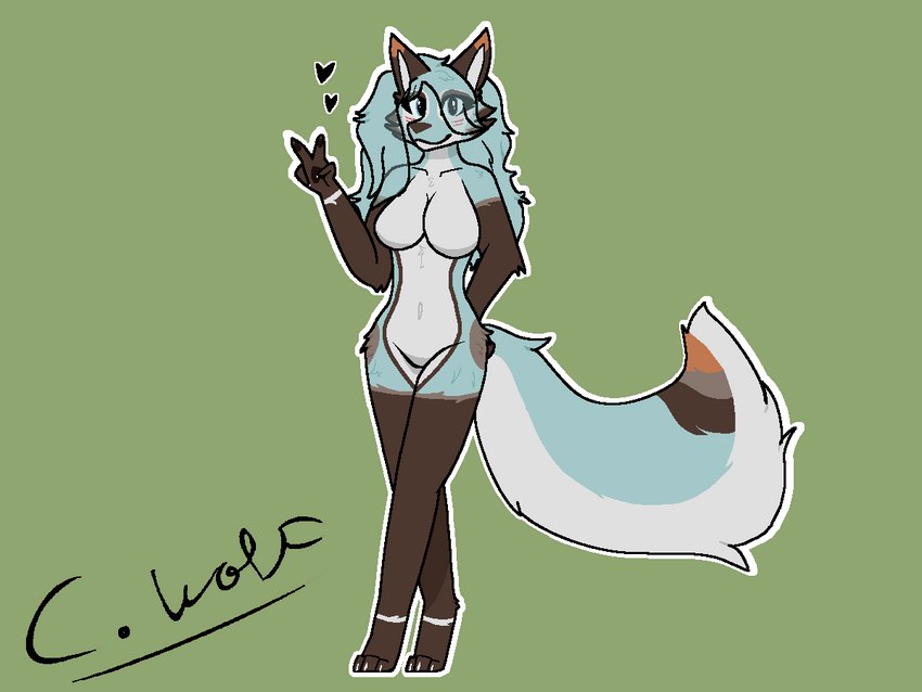 anthro big_breasts blue_body blue_eyes blue_fur blue_hair breasts cheek_markings cheek_tuft eyelashes eyelashes_through_hair facial_markings facial_tuft female fluffy fluffy_tail fur fur_markings gesture hair hand_gesture head_markings long_hair long_tail looking_at_viewer markings multicolored_body multicolored_ears multicolored_fur multicolored_tail pointy_ears prick_ears solo striped_body striped_fur stripes tail thick_eyelashes translucent translucent_hair tuft v_sign white_body white_fur cynically_wolf ammy_(cynically_wolf) canid canine canis mammal wolf 4:3