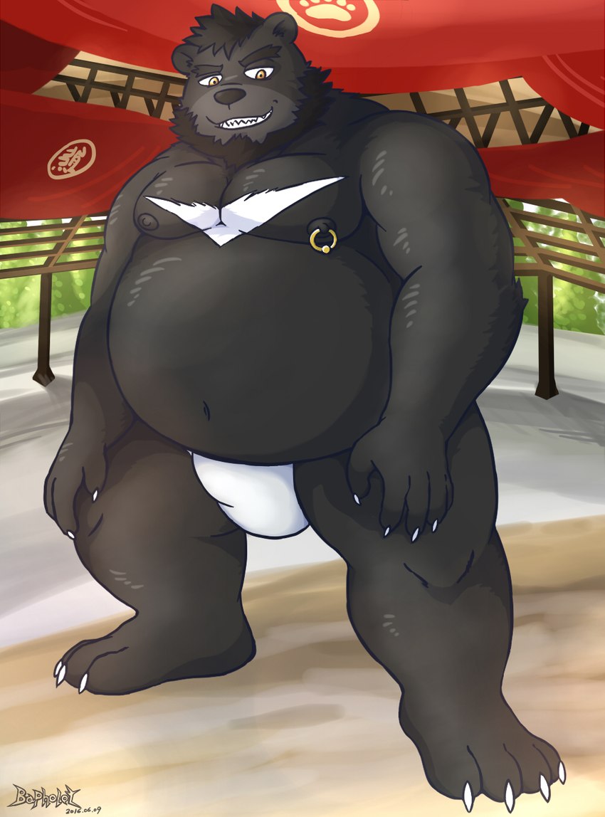 anthro asian_clothing belly big_belly black_body black_nose clothing east_asian_clothing fundoshi humanoid_hands japanese_clothing kemono male overweight overweight_male solo sumo underwear white_clothing white_fundoshi white_underwear mtflying30371 bear mammal 2016 hi_res