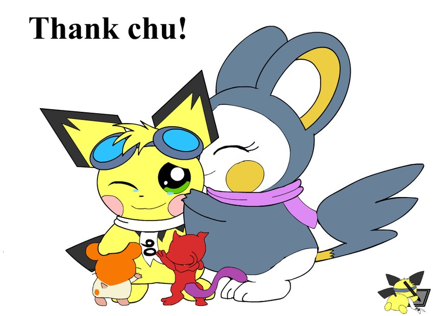 hamtaro, sparks pichu, and yarn emolga (hamtaro (series) and etc) created by pichu90