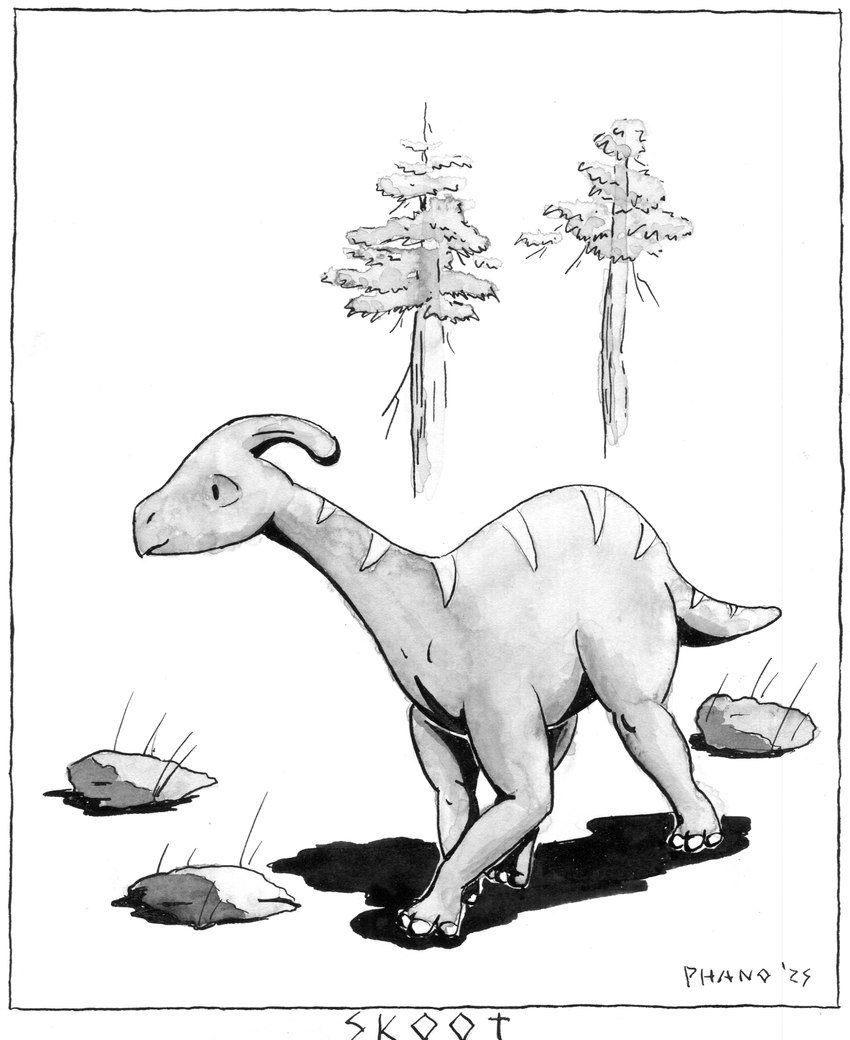 feral male plant rock smile solo tree walking phano dinosaur hadrosaurid ornithischian ornithopod parasaurolophus prehistoric_species reptile scalie hi_res