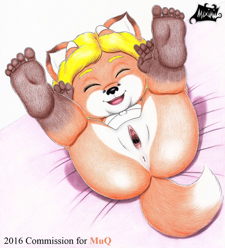 anthro anus baby bedding bedding_background blonde_hair blue_eyes bodily_fluids butt cervix clitoris dipstick_tail eyes_closed feet female front_view fur gaping gaping_pussy genital_fluids genitals gloves_(marking) hair happy leg_markings legs_up loli looking_up lying markings multicolored_tail no_teeth nude on_back open_mouth orange_body orange_fur purple_background pussy simple_background socks_(marking) soles solo tail tail_markings urethra vaginal_fluids white_body white_fur young young_anthro maximilo katinka canid canine fox mammal red_fox true_fox 2016 hi_res signature