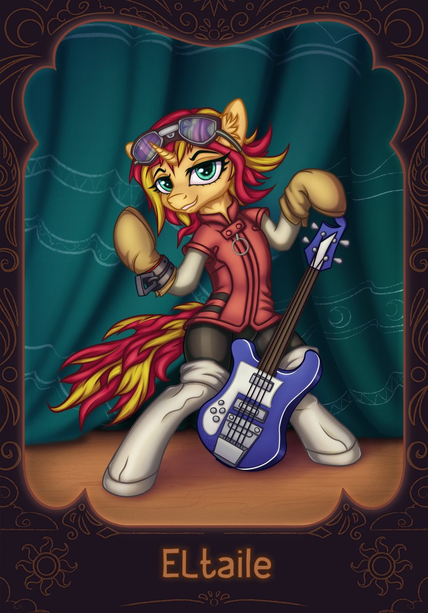 biped bracelet clothing cosplay costume electric_guitar eyewear female goggles guitar horn jewelry musical_instrument plucked_string_instrument semi-anthro solo string_instrument sunset_cosplay_flashmob sunsetcosplayflashmob elronya eltaile equestria_girls fooly_cooly hasbro my_little_pony mythology rickenbacker_(company) rickenbacker_bass haruhara_haruko sunset_shimmer_(eg) equid equine horse mammal mythological_creature mythological_equine pony unicorn absurd_res hi_res