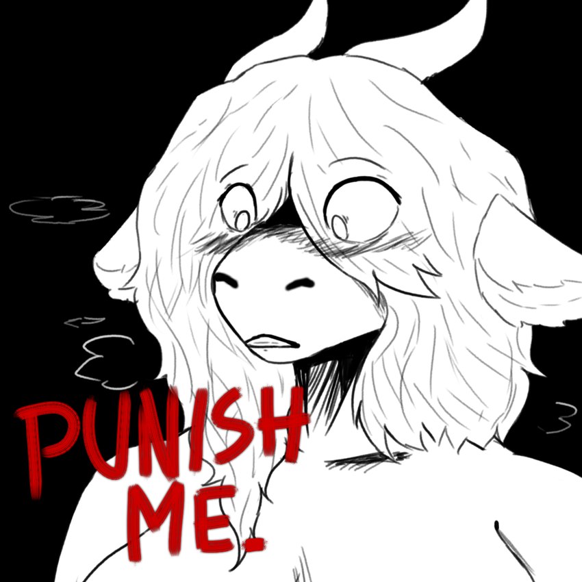 anthro begging big_breasts black_background blush breasts command desperation dialogue female hair horn looking_down nude simple_background solo teeth text kawattame pack_mule_(kawattame) asinus bovid bovine cattle donkey equid equine highland_cattle horse hybrid mammal mule 1:1 comic digital_media_(artwork) english_text hi_res monochrome