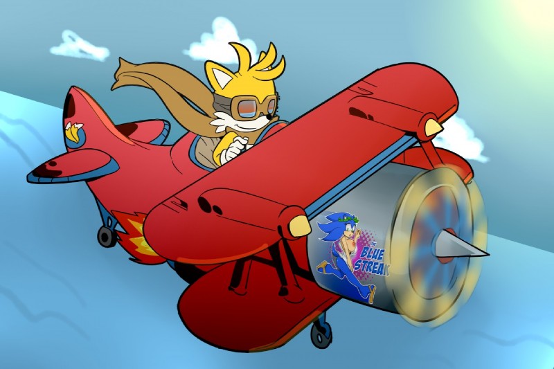 aircraft airplane anthro breasts crossgender eyewear female fur goggles male mtf_crossgender solo vehicle yellow_body yellow_fur missphase sega sonic_the_hedgehog_(series) miles_prower sonic_the_hedgehog canid canine eulipotyphlan fox hedgehog mammal