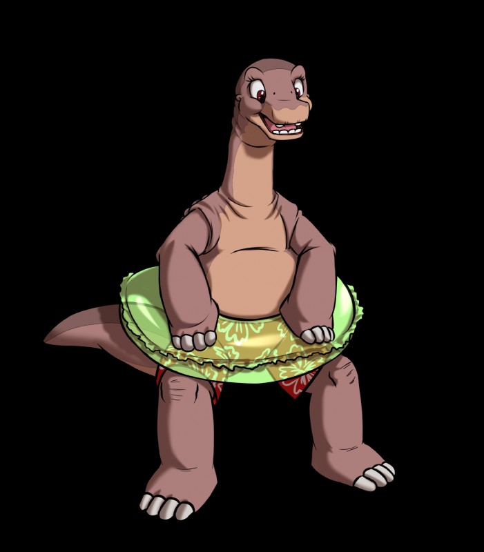 anthro anthrofied bottomwear clothing inflatable inner_tube male riding_crop shorts swimming swimming_trunks swimwear whip debrodis don_bluth the_land_before_time littlefoot apatosaurus dinosaur diplodocid prehistoric_species reptile sauropod sauropodomorph scalie alpha_channel hi_res