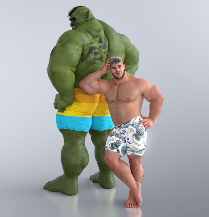 duo fangs green_body green_skin humanoid_pointy_ears male male/male muscular muscular_humanoid muscular_male nipples pointy_ears tattoo teeth ad-games boruk_(ad-games) johnathan_(ad-games) human humanoid mammal orc 3d_(artwork) digital_media_(artwork)