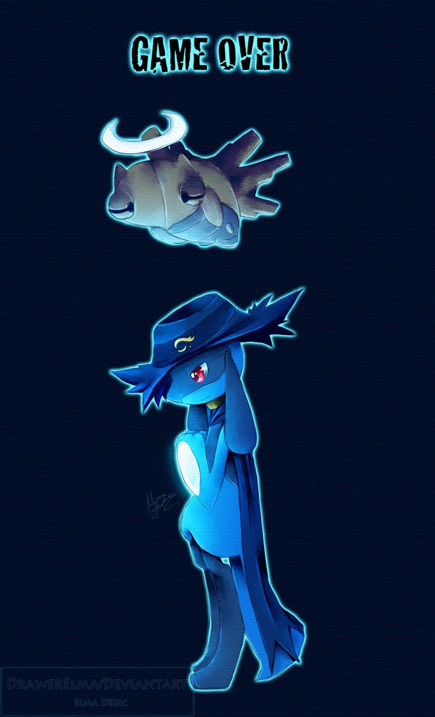 cape clothing duo glowing glowing_hands hat headgear headwear holding_chest looking_down male standing drawerelma nintendo pmd-lawless pokemon pokemon_mystery_dungeon spike_chunsoft aaron_(drawerelma) generation_3_pokemon generation_4_pokemon pokemon_(species) riolu shedinja hi_res