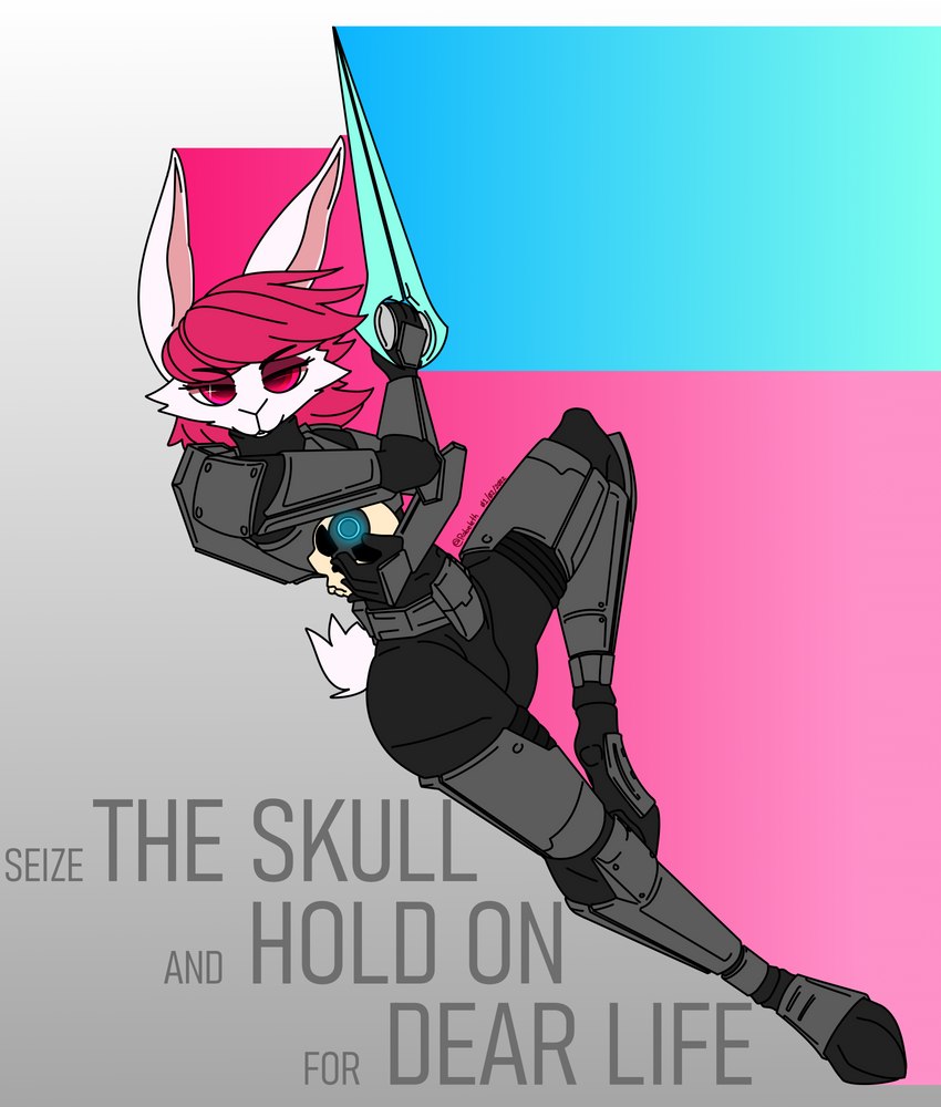 ambiguous_gender anthro antlers armor bone clothing energy_sword feet fur gameplay_mechanics hair holding_melee_weapon holding_object holding_sword holding_weapon horn latex latex_clothing latex_skinsuit looking_at_viewer melee_weapon mjolnir_armor_system red_eyes red_hair rubber_clothing simple_background skinsuit skull solo space_marine super_soldier sword teeth text tight_clothing weapon white_body white_fur rabeleth halo_(series) microsoft xbox_game_studios spartan_(halo) jackalope lagomorph leporid mammal rabbit absurd_res english_text hi_res nonbinary_(lore)