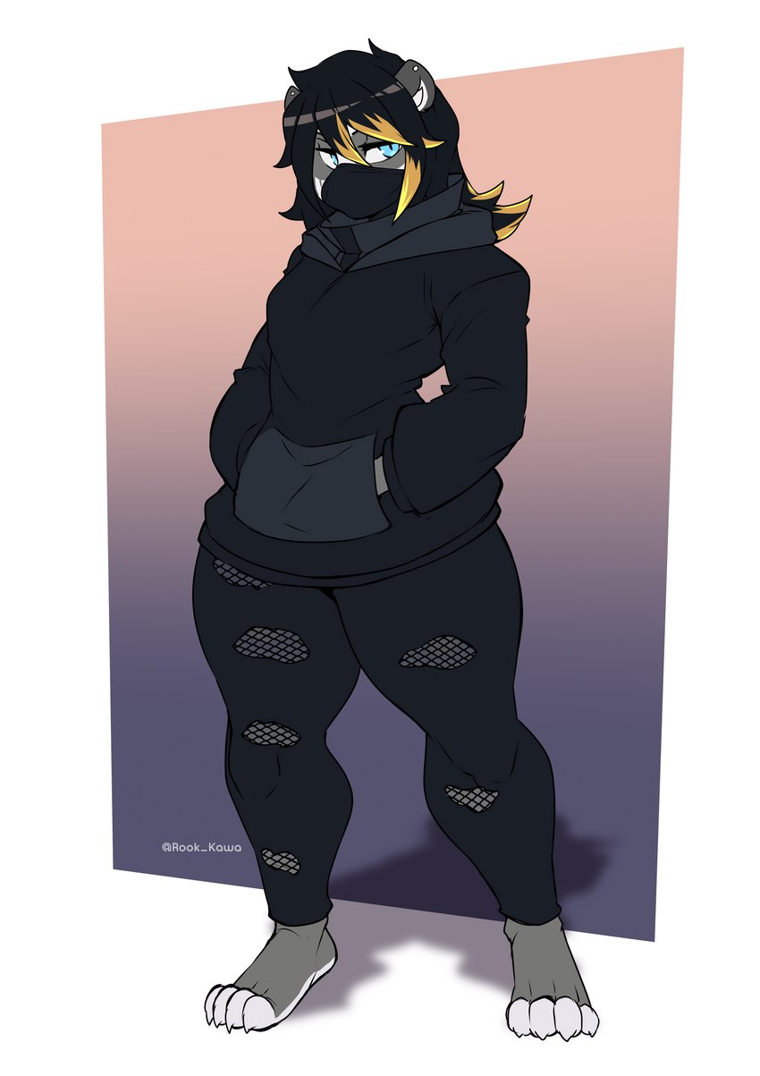 alternative_fashion anthro blue_eyes clothing face_mask femboy fishnet_clothing fishnet_legwear goth hoodie leggings legwear male solo topwear rook_kawa sly_knox bear giant_panda mammal absurd_res hi_res