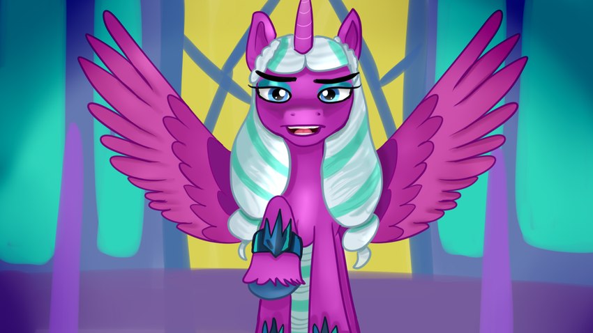 female feral hooves horn looking_at_viewer open_mouth raised_hoof solo spread_wings wings jbond hasbro mlp_g5 my_little_pony mythology opaline_(mlp) equid equine mammal mythological_creature mythological_equine winged_unicorn 16:9 hi_res widescreen