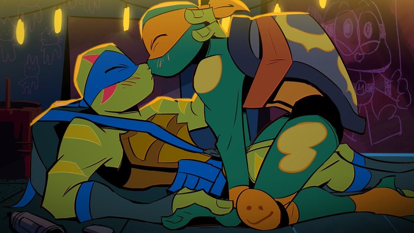 anthro anthro_on_anthro blush eyes_closed kerchief kissing male male/male rot_onsen rise_of_the_teenage_mutant_ninja_turtles teenage_mutant_ninja_turtles leonardo_(tmnt) michelangelo_(tmnt) box_turtle ornate_box_turtle pond_slider red-eared_terrapin reptile scalie terrapin turtle 16:9 widescreen brother_(lore) brothers_(lore) incest_(lore) sibling_(lore)