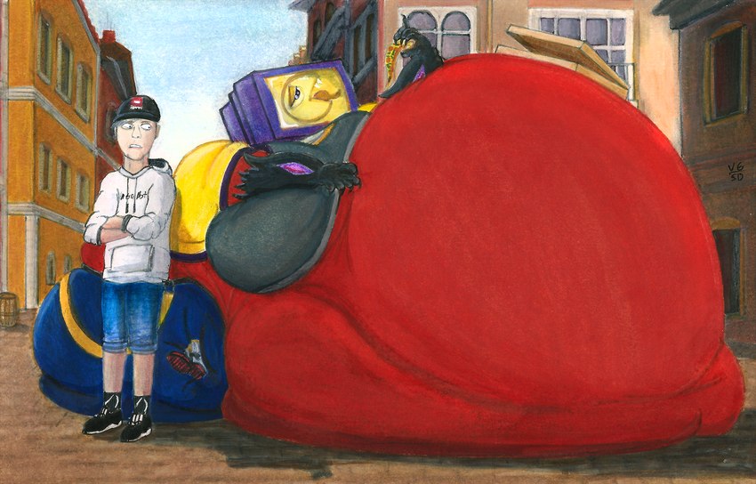 anthro container duo electronics food for_a_head immobile male morbidly_obese morbidly_obese_anthro morbidly_obese_male obese obese_anthro obese_male overweight overweight_anthro overweight_male pizza pizza_box screen screen_face television weight_gain yellow-throated_warbler_(artist) pyrocynical canid canine fox human mammal object_head screen_head tv_head hi_res