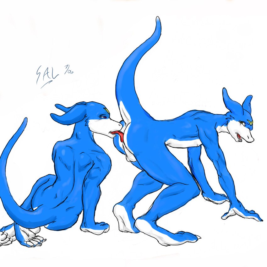 all_fours anal anthro duo male male/male oral raised_tail rimming sex sitting tail tongue tongue_out spelunker_sal bandai_namco digimon flamey digimon_(species) flamedramon 1:1 2006