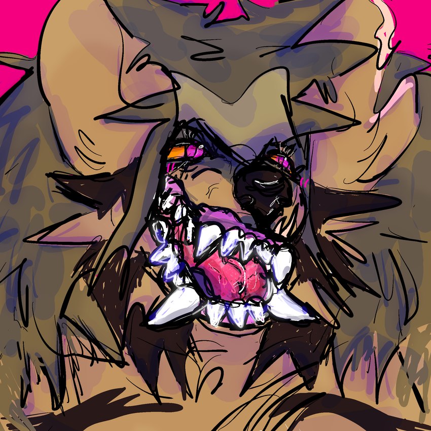 anthro bared_teeth eyelashes facial_tuft fangs female hair long_hair notched_ear open_mouth simple_background smile teeth tuft unusual_teeth twilighterm rebel_(twilighterm) hyena mammal 1:1 hi_res