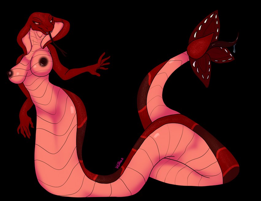 anthro apode breasts fangs female legless nipples open_mouth scales serpentine solo tail tail_mouth teeth unusual_anatomy unusual_tail v-nus nicashee cobra draconcopode humanoid naga reptile scalie snake titanoboa absurd_res alpha_channel hi_res