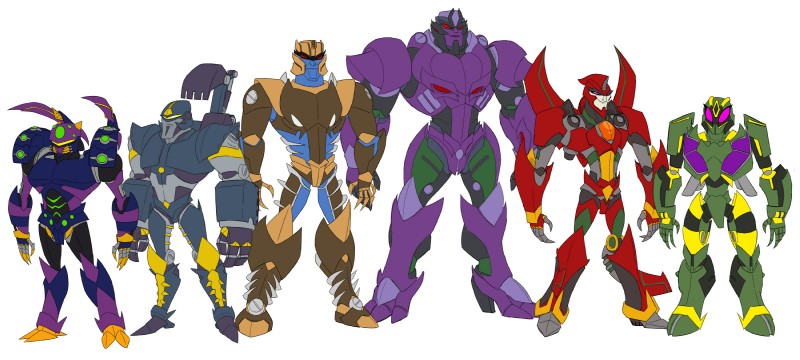 biped claws front_view frown green_body grey_body group machine male multicolored_body purple_body purple_eyes red_body red_eyes simple_background smile standing two_tone_body white_background yellow_eyes ovlar hasbro takara_tomy transformers transformers:_beast_wars dinobot_(character) megatron_(beast_wars) scorponok tarantulas terrorsaur waspinator arachnid arthropod cybertronian humanoid living_machine predacon robot spider 2016 digital_drawing_(artwork) digital_media_(artwork) full-length_portrait hi_res portrait