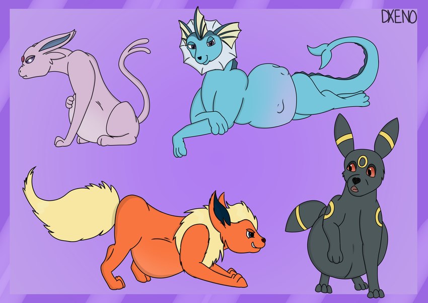 belly female feral group grumpy lounging pregnant pregnant_female prowling shocked sitting tail xenopony456 nintendo pokemon eeveelution espeon felid feline flareon generation_1_pokemon generation_2_pokemon mammal pokemon_(species) umbreon vaporeon absurd_res hi_res